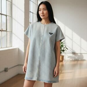 Prada Denim Shift Dress Light Blue Size 38 Excellent Condition